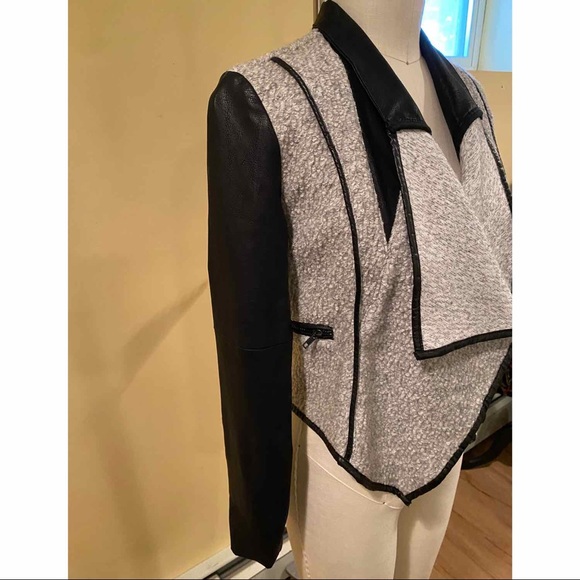 Blank NYC Grey Wool Jacket with Vegan Leather Detailing and Sleeves - Picture 5 of 12